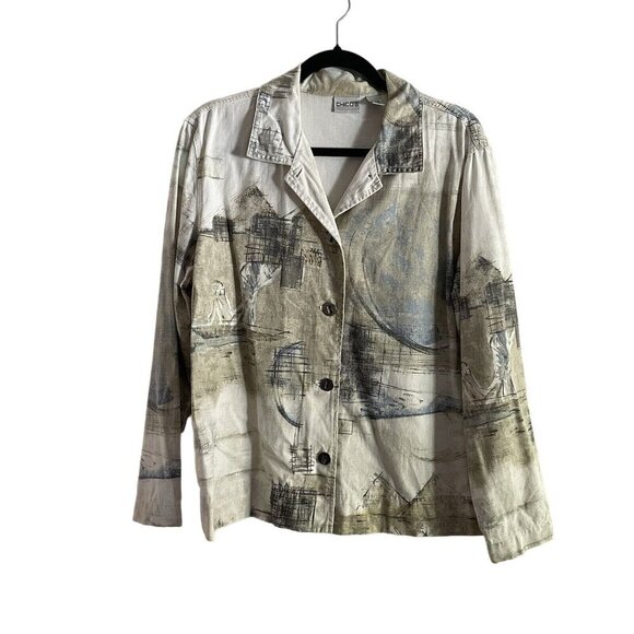 Chico's Jackets & Blazers - Chicos Women Sz 2/M Off White Landscape Scene 3/4 Sleeve Casual Blazer Jacket